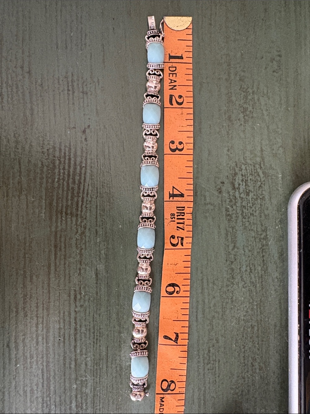 Sterling Silver 925 Aqua Blue Gemstone Bracelet Ornate Bali Style 8” 26g - Picture 11 of 13